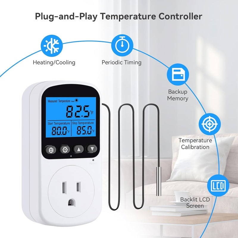 INKBIRDPLUS Plug in Temperature Controller Outlet, Smart Heating Cooling Control with 4 Timing Modes, Backlit LCD, Calibration, Ideal for Reptile, Incubation, Aquarium, Refrigerator, Home Brewing - Image 2
